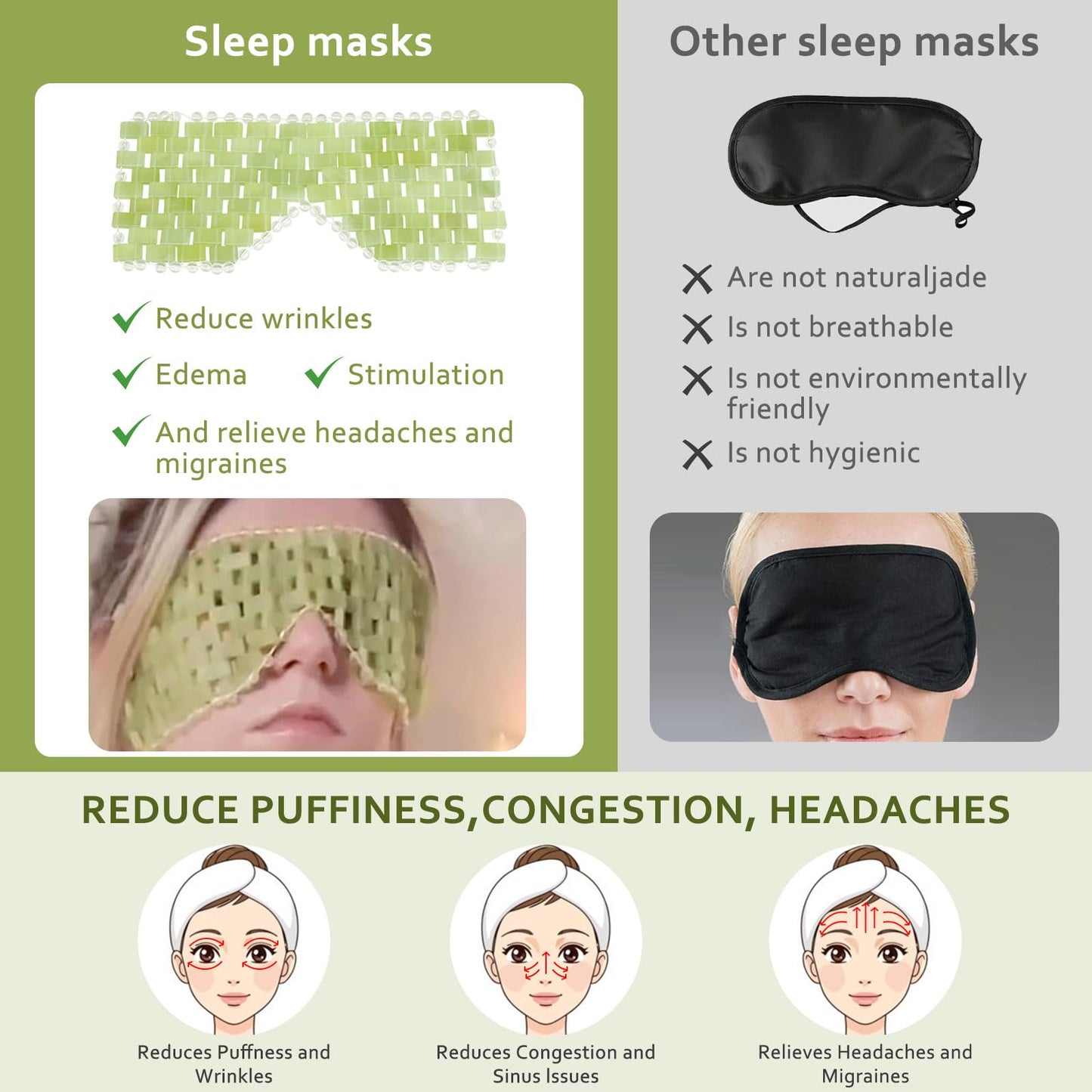 LazyGa Jade Eye Mask 2pcs - Facial Cooling Mask with 100% Real Jade for Hot & Cold Therapy to Reduce Wrinkles, Puffiness, Migraines, and Anti-Aging