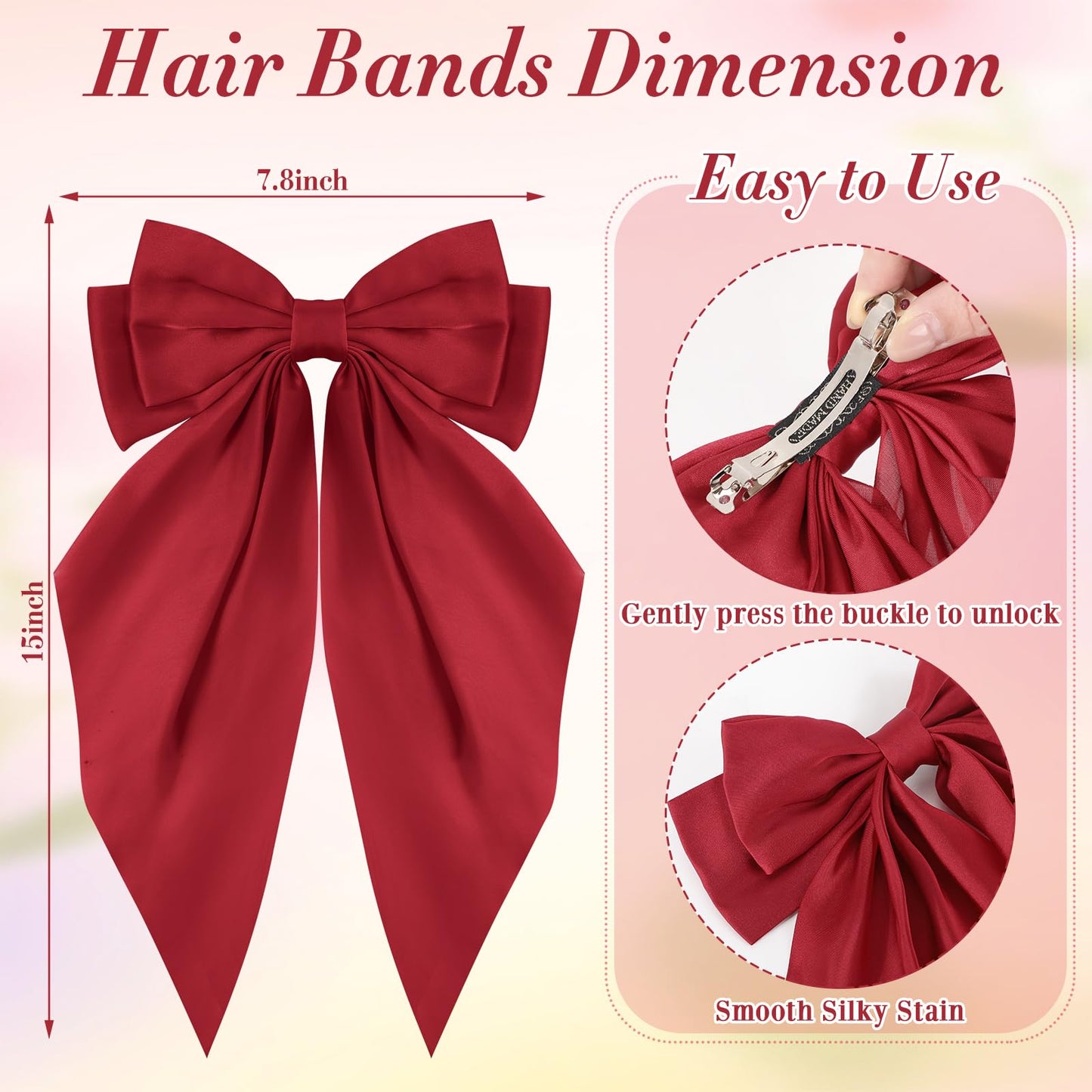 Hoteam 16 Pcs Silky Satin Hair Bows Bulk for Women Large Hair Ribbons Oversized Bows Oversized Long Tail Large Bow-knot Clips Accessories Gifts(Plaid)