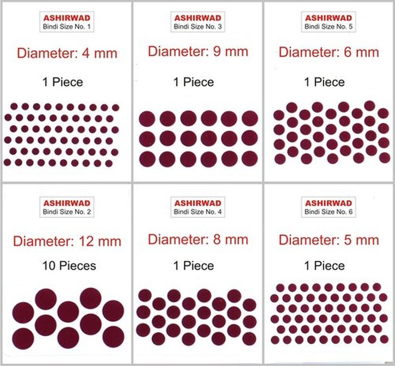 ASHIRWAD Maroon Bindi of Single Size 10 pcs and Different Sizes 1 pc each of No. 1, 2, 3, 4, 5, 6 (Maroon No. 2)