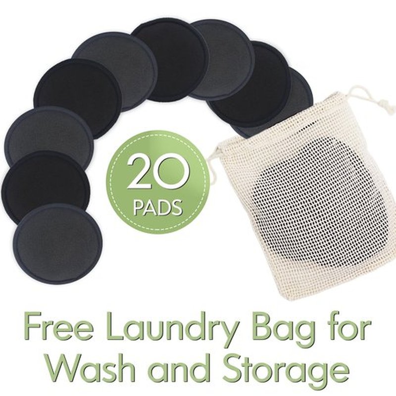 Sopurrrdy Reusable Makeup Removal Pads -20 Pack with Laundry Bag - Soft Black Reusable Cotton Makeup Remover Pads for Face Pads - Washable Bamboo Cotton Rounds - Cotton Pads - Reusable Face Rounds