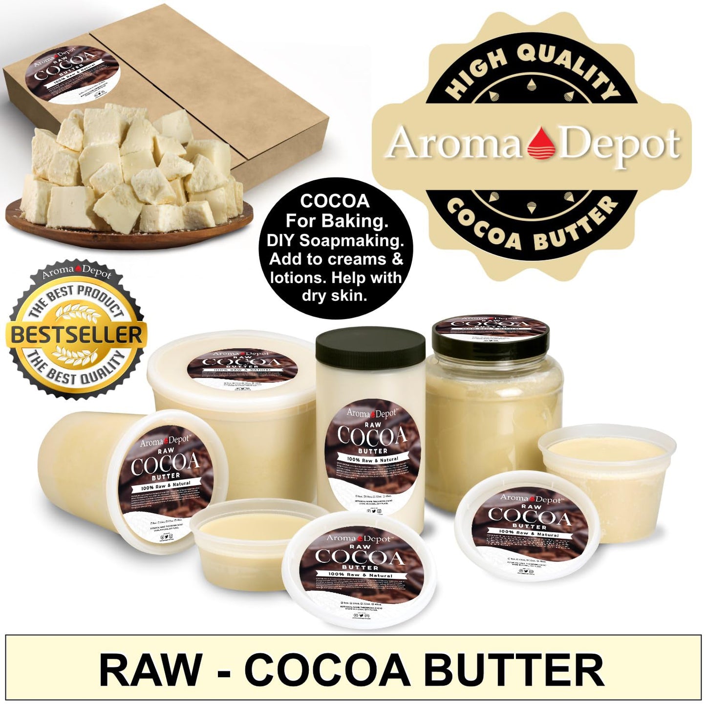 Aroma Depot 8 oz Raw Mango Butter Unrefined 100% Natural Pure Great for Skin, Body, Hair Care. DYI Body Butter, Lotions, Creams Reduces Fine Lines, Wrinkles, used for eczema psoriasis
