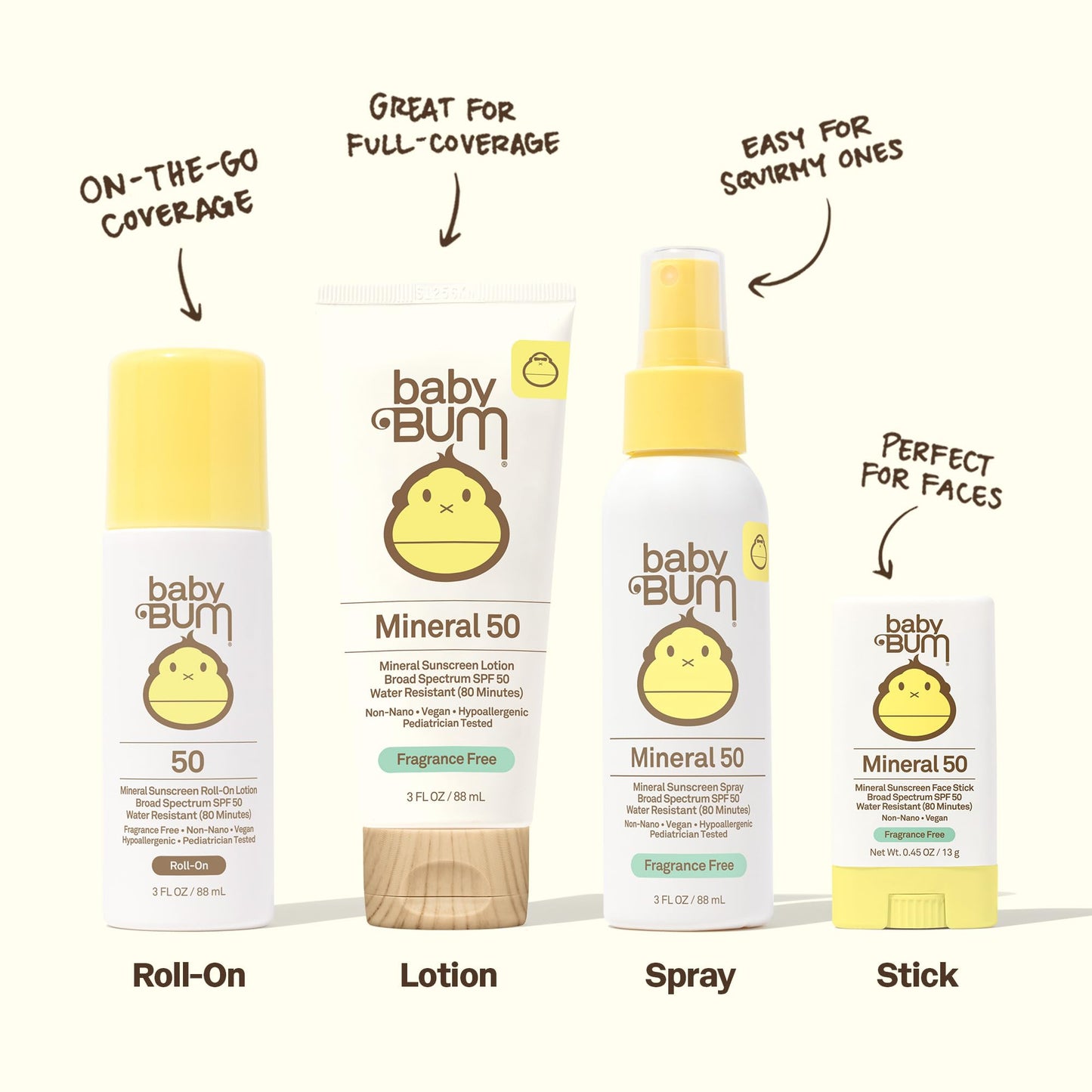 Sun Bum Baby Bum Spf 50 Sunscreen Face Stick and Lotion Mineral Uva/uvb Face and Body Protection for Sensitive Skin Fragrance Free Travel Size