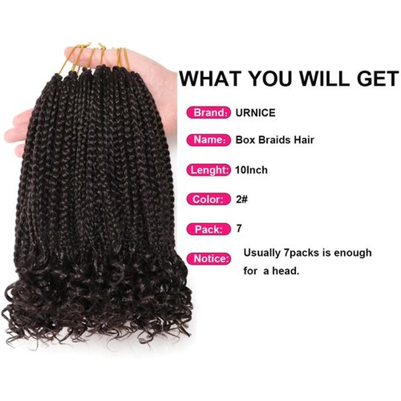 URNice 7 Packs 10 Inch Crochet Box Braids Hair with Curly Ends Prelooped Goddess Box Braids Crochet Hair Braiding Hair Crochet Braids Hair for Black Women (10 Inch ( Pack of 7 ), 4#)