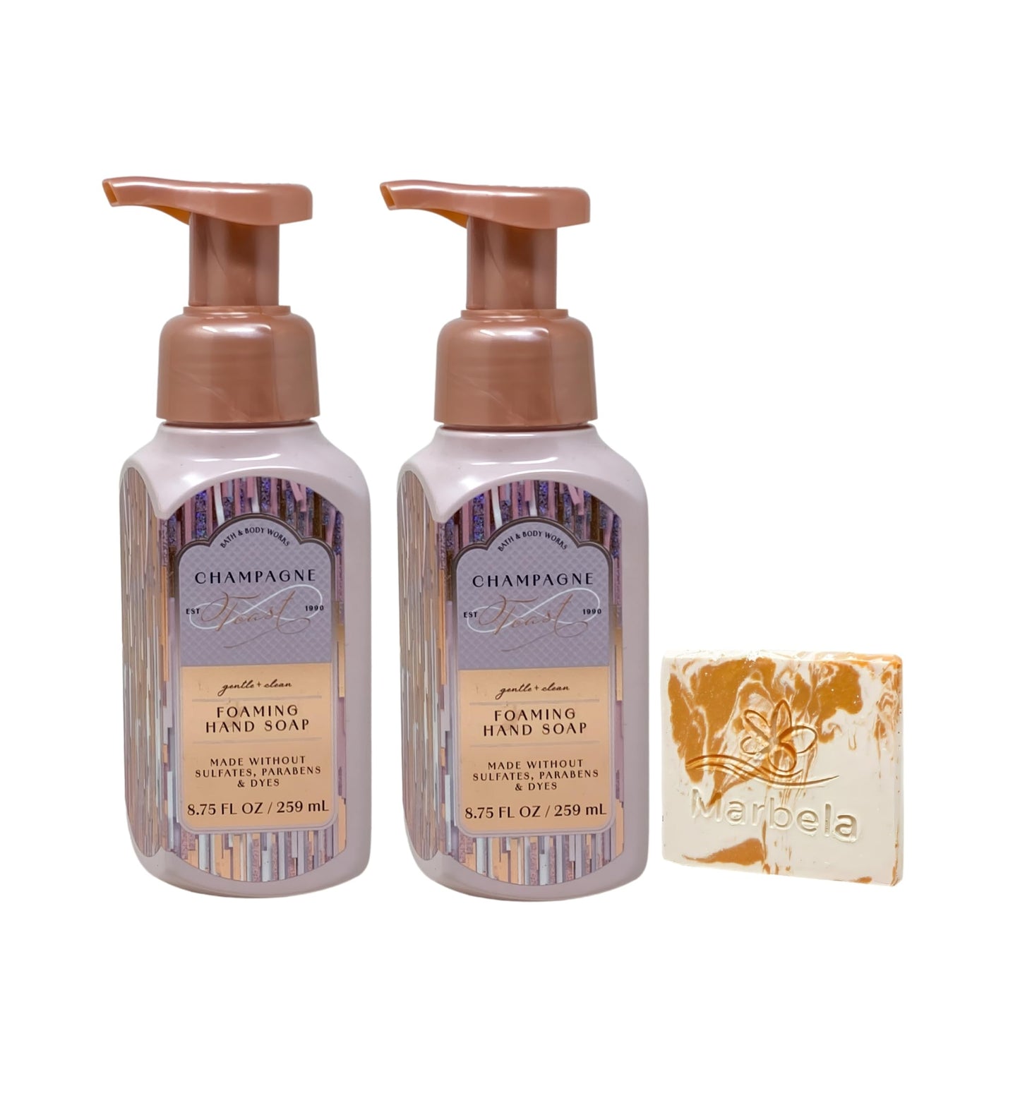 Bath & Body Works Champagne Toast 2 Gentle & Clean Foaming Hand Soap with a Peach Gardenia Sample Soap