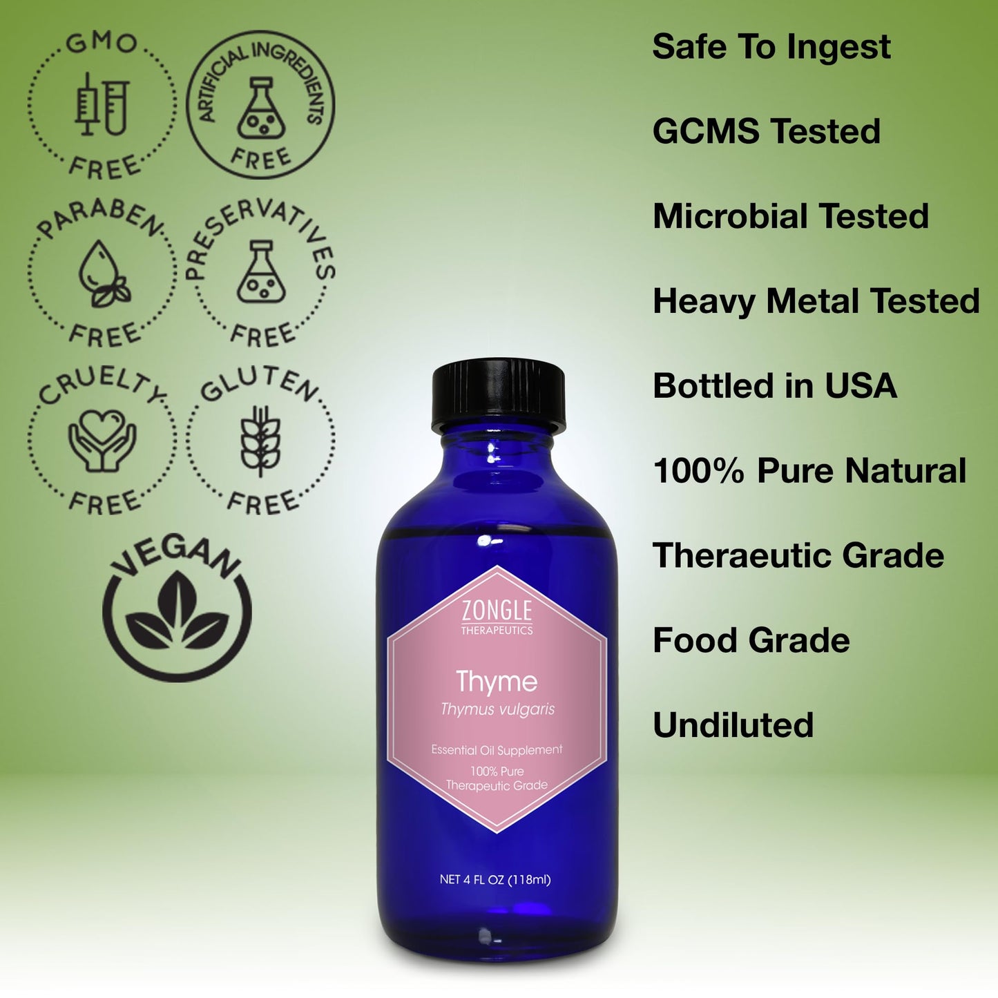 Thyme Essential Oil, Food Grade – 100% Pure, Thyme Oil, by Zongle Therapeutics, 4 OZ
