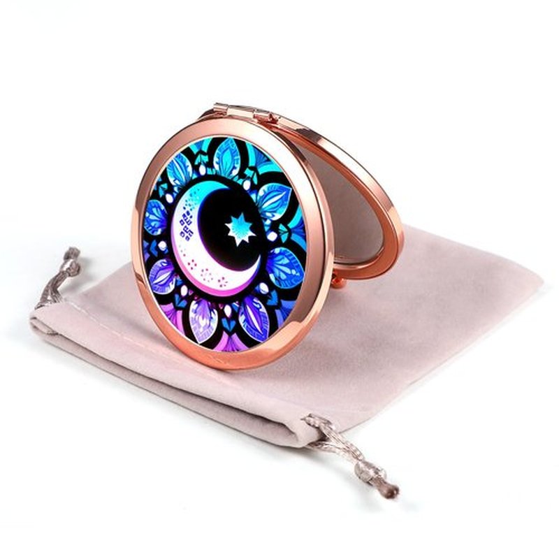 Dynippy Compact Mirror Rose Gold Makeup Mirror Folding Mini Pocket Mirror Portable Hand Mirror Double-Sided 2 x 1x Magnification for Woman Girls - Moon