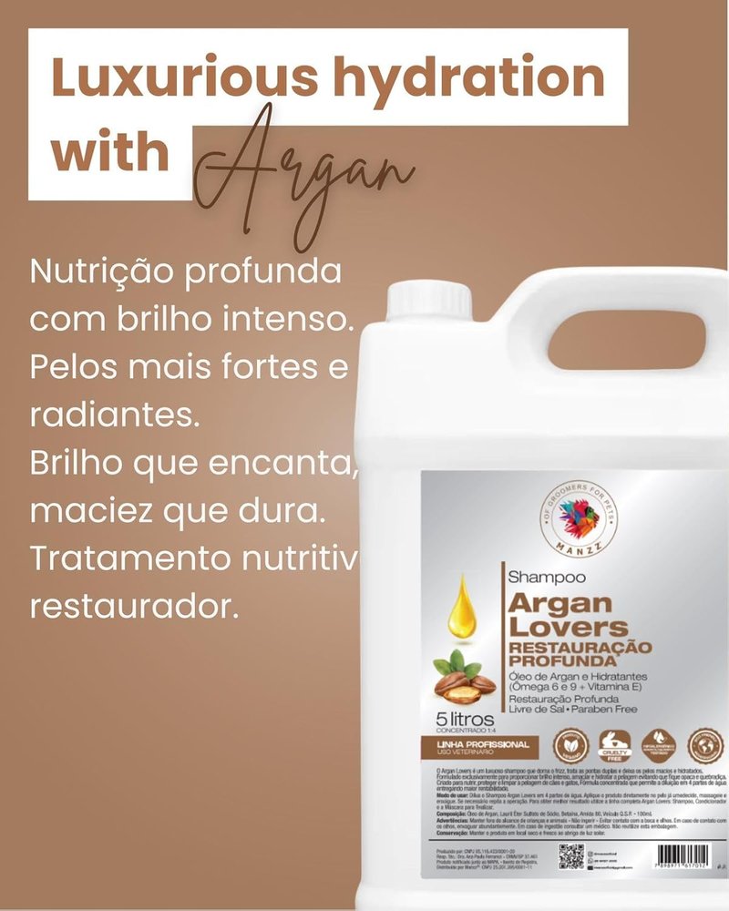 Argan Lovers Professional Shampoo - Deep Nourishment & Intense Shine | 5L, Vegan Formula Enriched with Argan Oil & Vitamin E