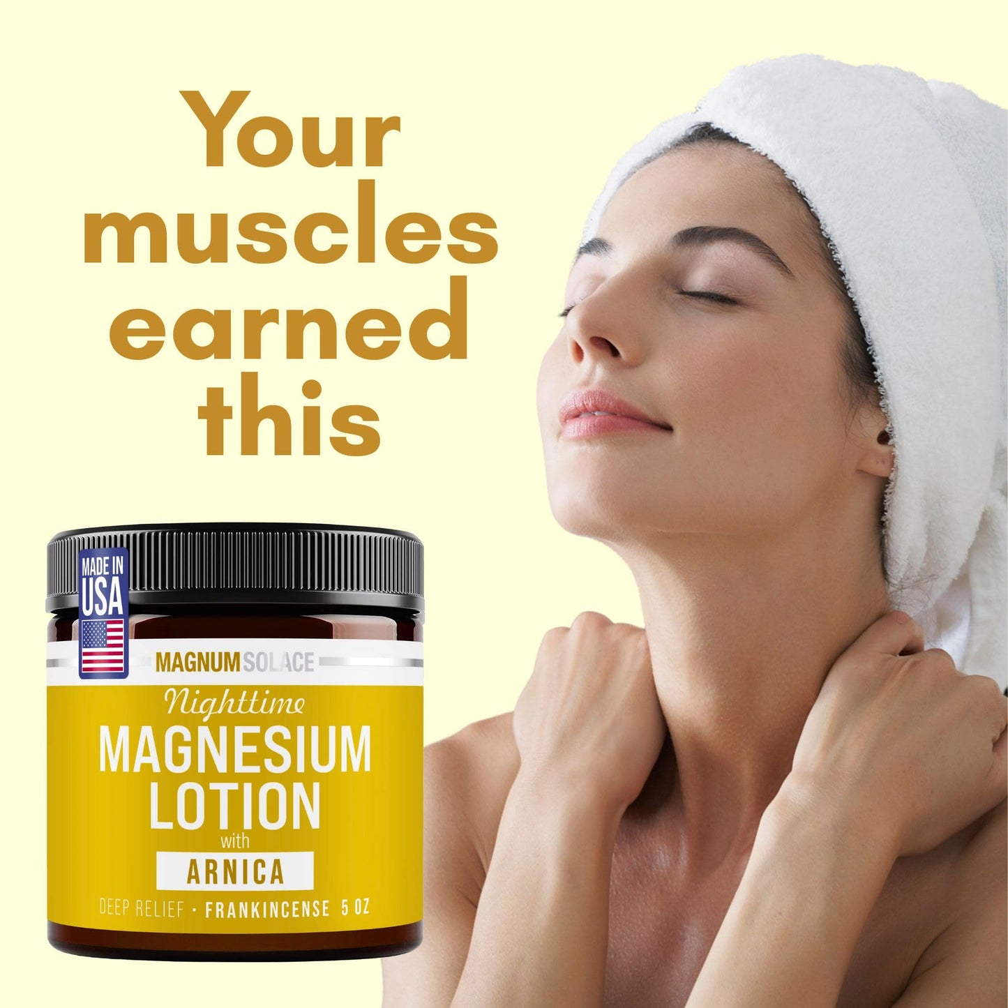 Magnum Solace Nighttime Magnesium Lotion with Arnica – Soothing Relief & Relaxation, Highly Concentrated Magnesium for Muscles & Joints – Apply to Legs or Feet Before Bed – Skin-Friendly