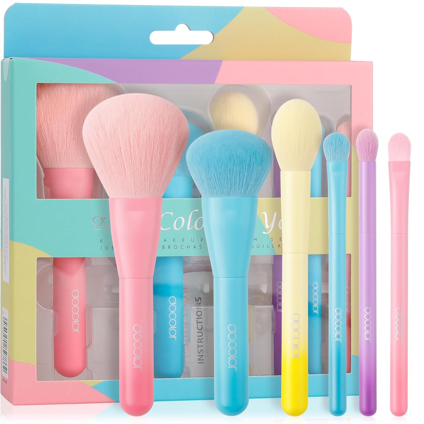 Docolor 6 Piece Makeup Brush Set - Full Face & Eye Application | Cruelty-Free, Vegan Mini Brushes