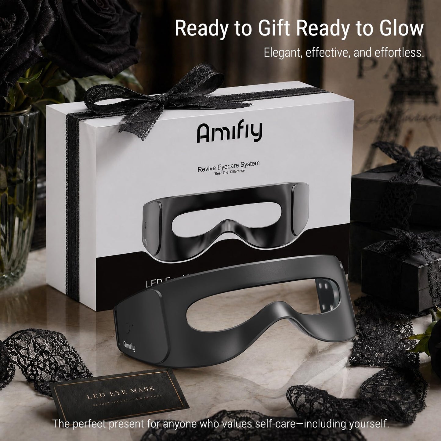 Amifiy Red Light Therapy Mask - Red Light Therapy for Eyes with 3-Minute, 4 Wavelengths, Targets Wrinkles, Fine Lines, Dark Circles & Eye Bags, Women Men for Home & Travel (Black)