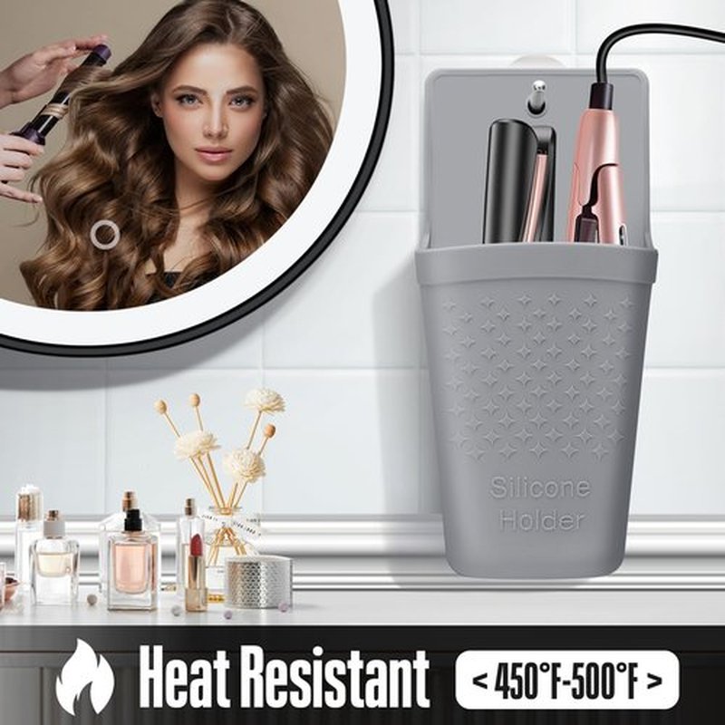 CROWATTS Heat Resistant Silicone Hair Iron Mat and Pouch,Portable Travel Hair Straightener Mat and Holder for Hair Styling Tools.1 Pack.(Gray)