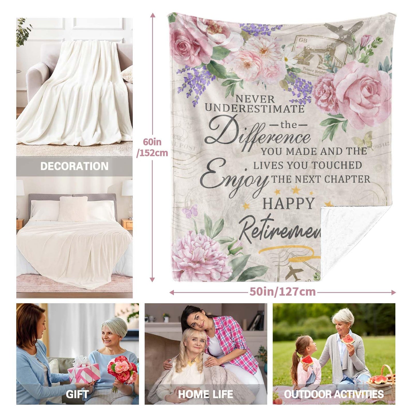 Psspotgj Retirement Gift for Woman, Retirement Blanket for Women/Men 2026, Farewell Gifts for Coworkers, Going Away Goodbye Present for Mom Teacher Nurse Throws Blankets 60"x50"