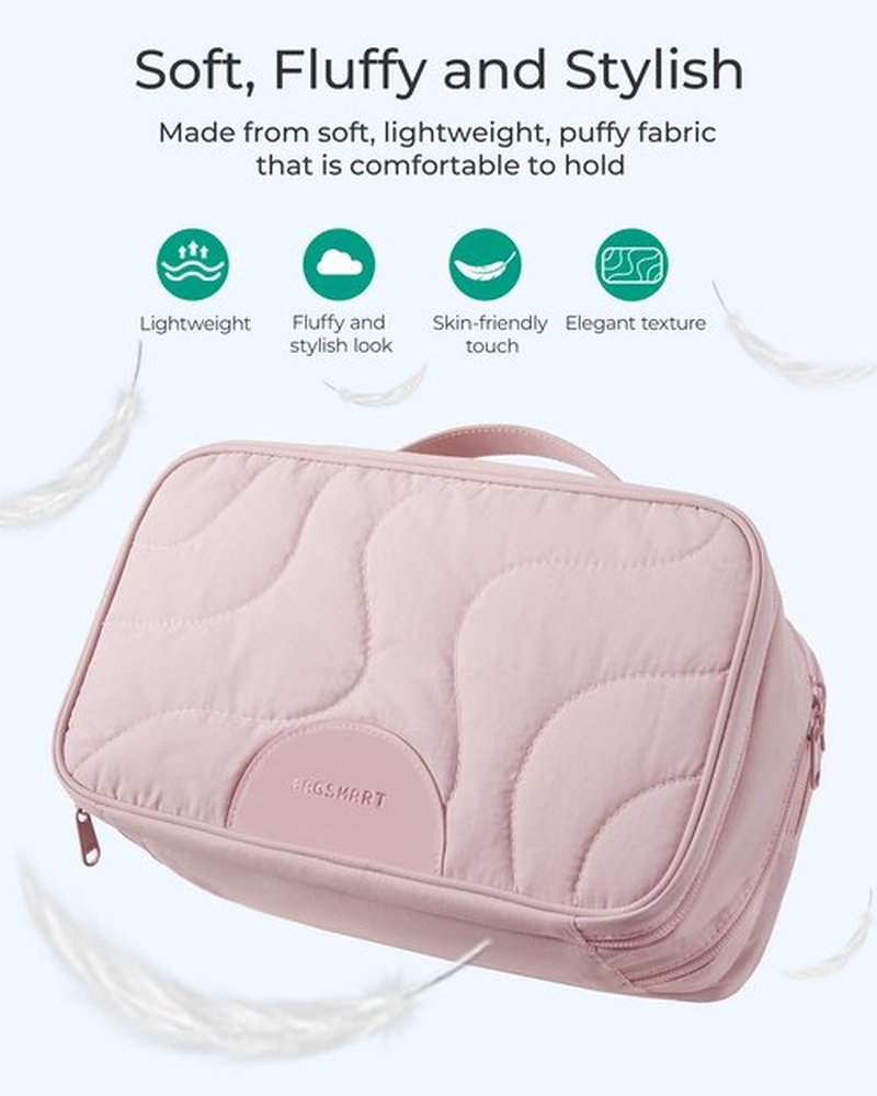 BAGSMART Toiletry Bag for Women, Wide-open Makeup Bag Organizer for Travel Essentials Travel-size, Water-resistant Large Capacity Cosmetic Bag for Accessories, Shampoo, Toiletries with Handle, Black