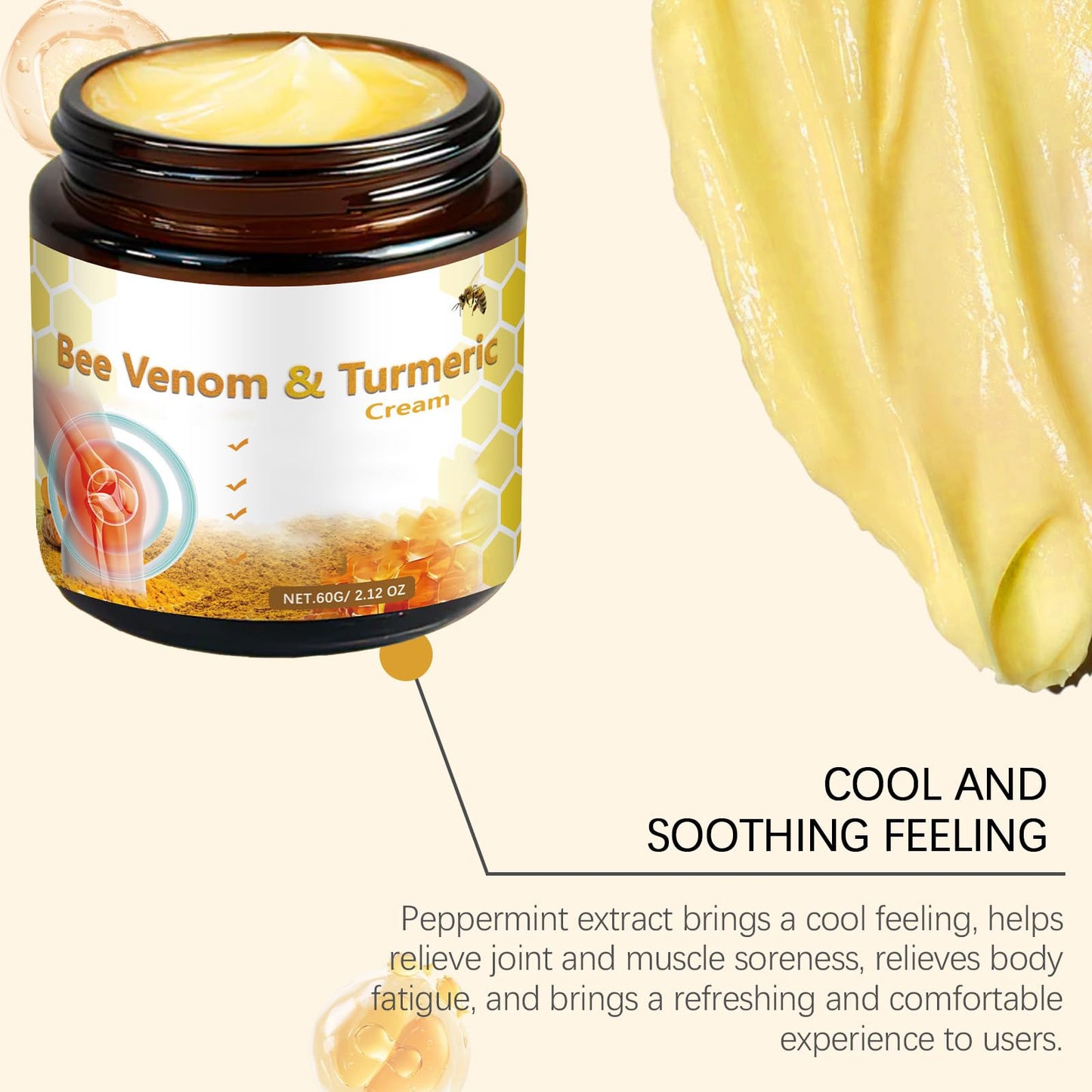 OSFRIAGE Bee Venom Turmeric Joint Cream, Professional Bee Venom Joint Gel, Bee Venom Joint and Bone Cream for Back, Knee, Hands, Neck, Feet -60ML (2PCS)