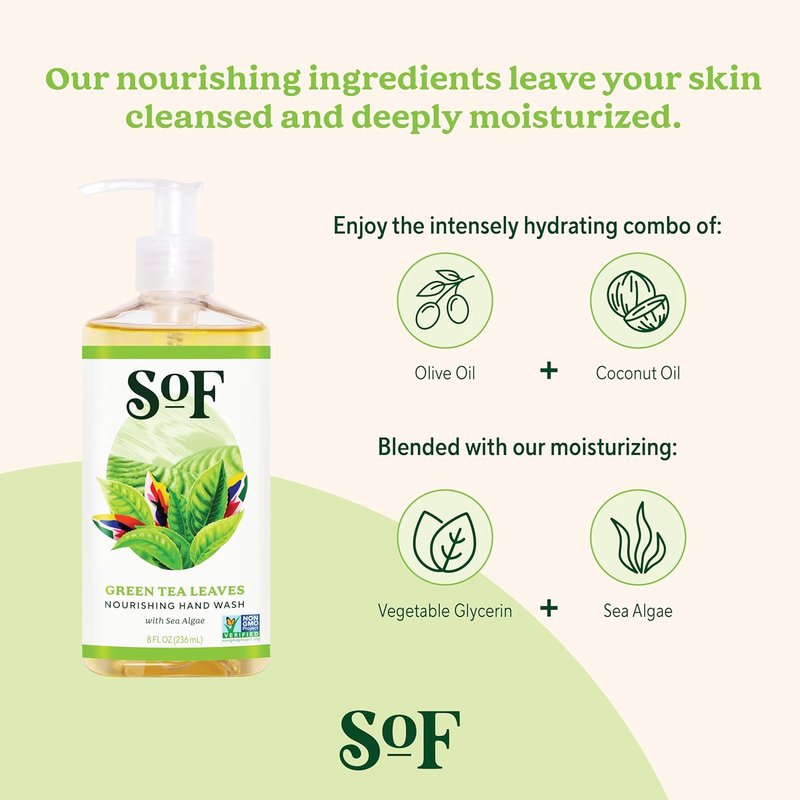 Nourishing Hand Wash - Vegan Moisturizing Sea Algae & Coconut Oil | 8 oz Bottle, 6 Pack