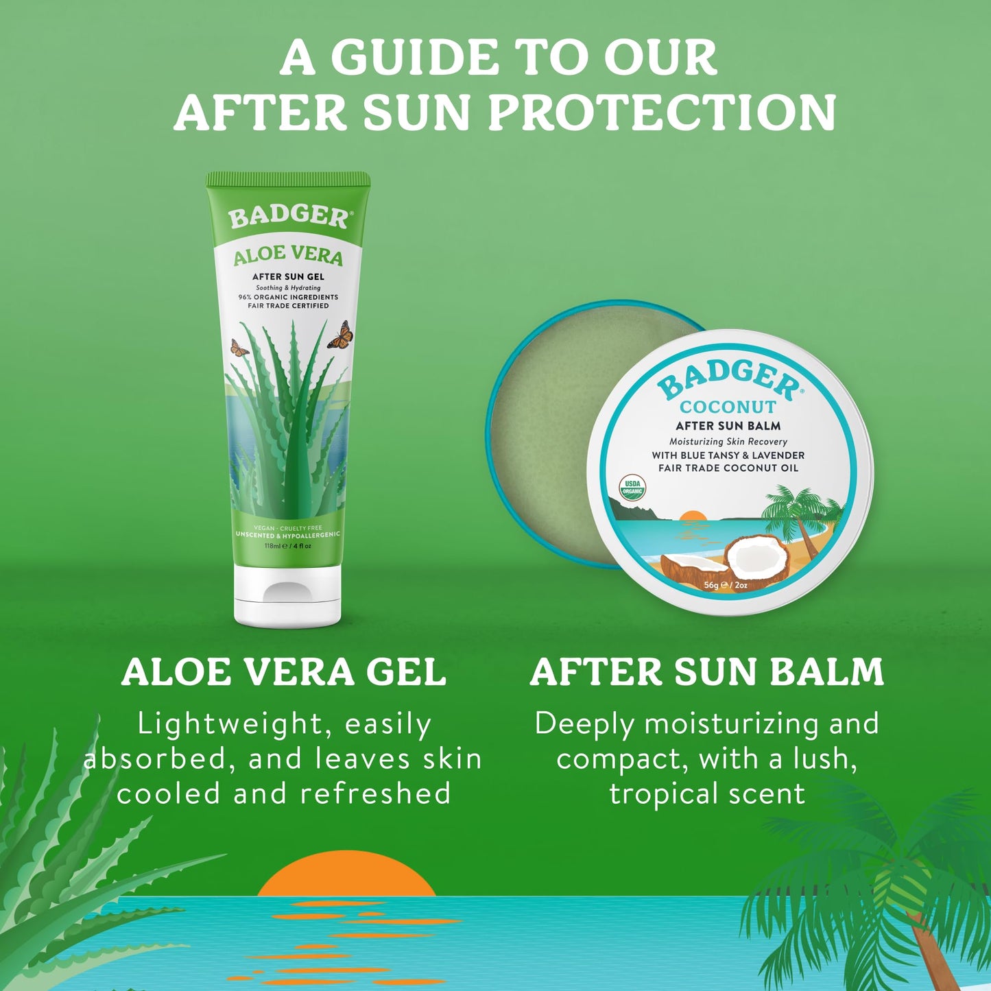 Badger Organic Aloe Vera Gel for Face & Body, 96% Pure Unscented Organic Aloe Gel for Cooling, Soothing, Non-Sticky Sunburn Relief, Vegan, Fair Trade & Hypoallergenic, 4 fl oz