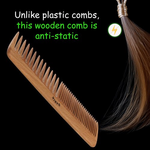 Wide Tooth Wooden Comb | Cepillo Ancho de Madera para Cabello | Natural Hairbrush | Vintage Style Hairbrush | Wood Comb for Gentle Styling | Anti-Static Hair Comb (Sparse and Dense Tooth)