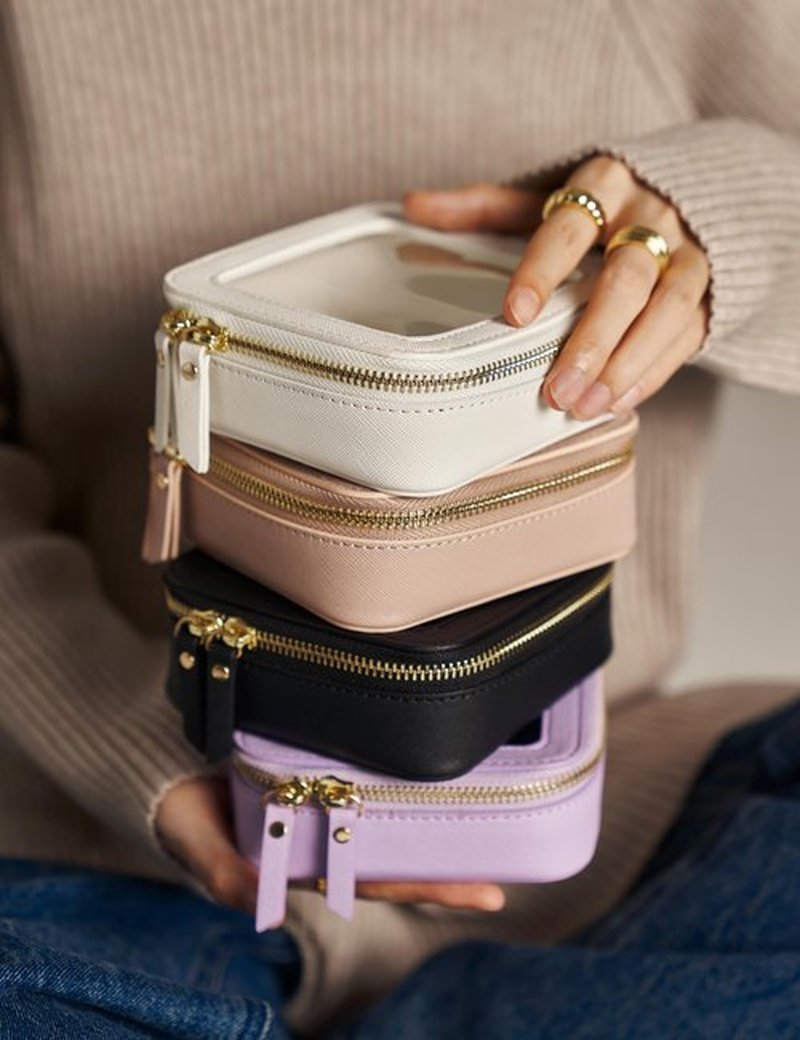 Small Makeup Bag for Purse Mini Cosmetic Bag Clear Pink Square Pouch for School Cute Leather Make Up Case Travel Organizer for Backpack Tiny Toiletry Bag with Zipper for Car Essentials Women Girls
