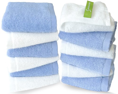 SUMMERMIA Washcloths 12 Pack 13" x 13" - Soft Wash Cloths for Your Face Towel, Wash Cloths for Your Body (White+Blue)