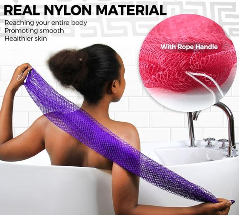 Loofah Sponge African Net Authentic - 2 Pieces Real African Exfoliating Sponge with Knots - African Net Wash Cloths for Body Scrubber Exfoliator Purple & Green - Back Scrub for Shower Bath Accessories