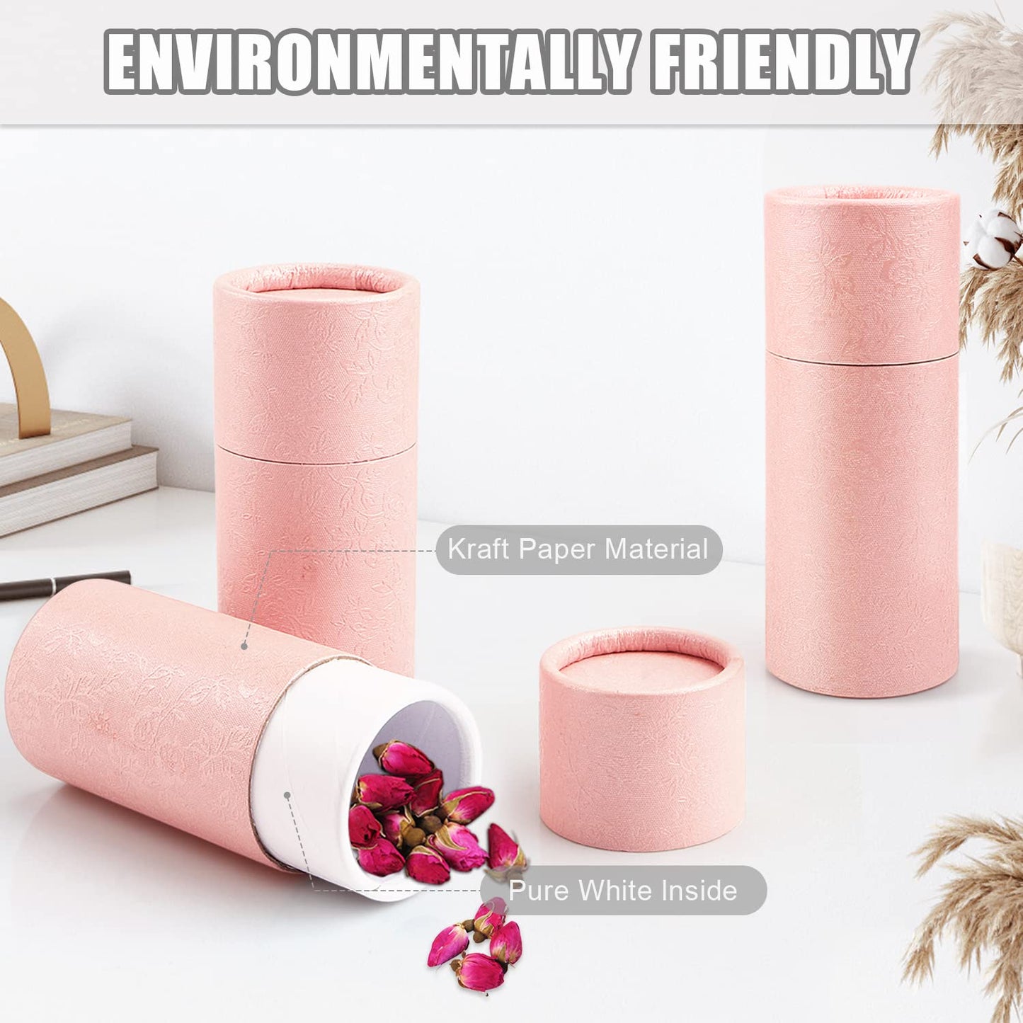 10Pcs 1.7 Oz/50ml Pink Kraft Paperboard Tubes,Empty Round Kraft Paper Cardboard Gift Packaging Tube Container for Essential Oil Bottle,Paper Tube,Pencil,Tea Coffee,Jewelry,Craft Project-Not Push Up