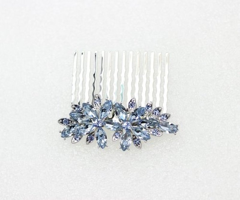 Faship Gorgeous Light Blue Rhinestone Crystal Floral Hair Comb