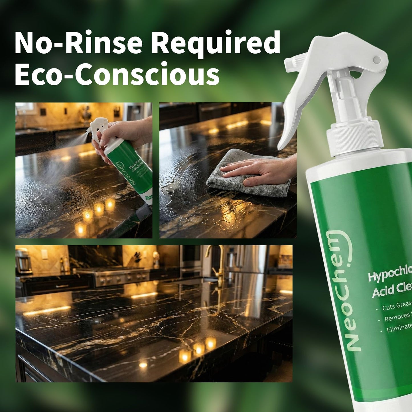 NeoChem Hypochlorous Acid Spray For Cleaning, 500ppm Hypochlorous Acid,Cuts Grease, Removes Stains, Eliminates Odors - No Rinse, No Harsh Fumes, Biodegradable