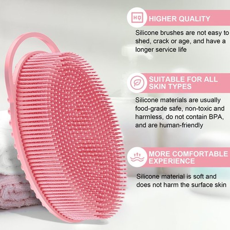 Metene Silicone Exfoliating Body Scrubber with Loop, Body Scrubber for Men and Women, Silicone Loofah for Shower, Soft Silicone Body Scrubber for Shower and Bath Skincare Routine(Pink)