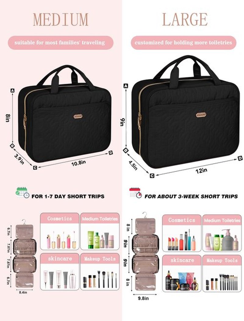 BALULHG Black Toiletry Bag, Makeup Organizer, Travel Bag For Women Mens Toiletries, Waterproof with Hanging Hook, Large Capacity