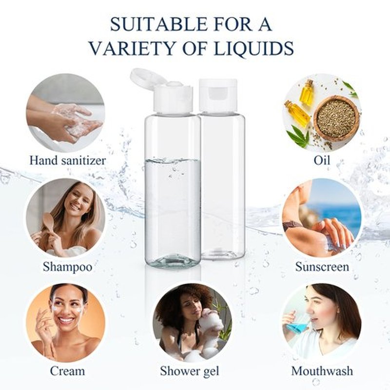 Zubebe 36 Pcs Plastic Travel Bottles with Disc Top Flip Cap Empty Refillable Squeeze Travel Containers for Shampoo Lotions Cream Toiletries Liquid Body Soap (Clear, 2 oz)