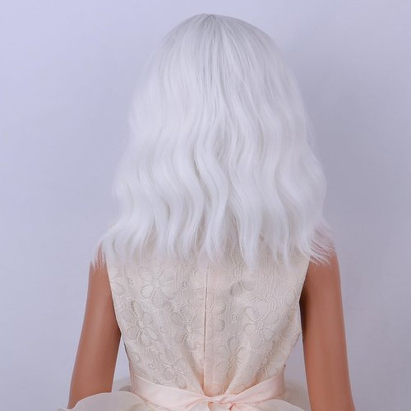 DUDUWIG White Wig for Kids Girls Short White Wavy Curly Wig Child White Side Part Wig for Dress Up Party Cosplay Synthetic Wigs Hairnet Include