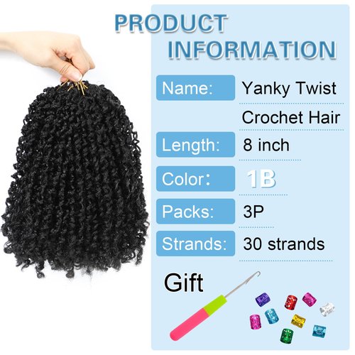3 Packs Yankee Twist Crochet Braids Hair Passion Twist Pre Looped Curly Braiding Pretwisted Hair Extensions for Senegalese Black 8 Inch 1B#