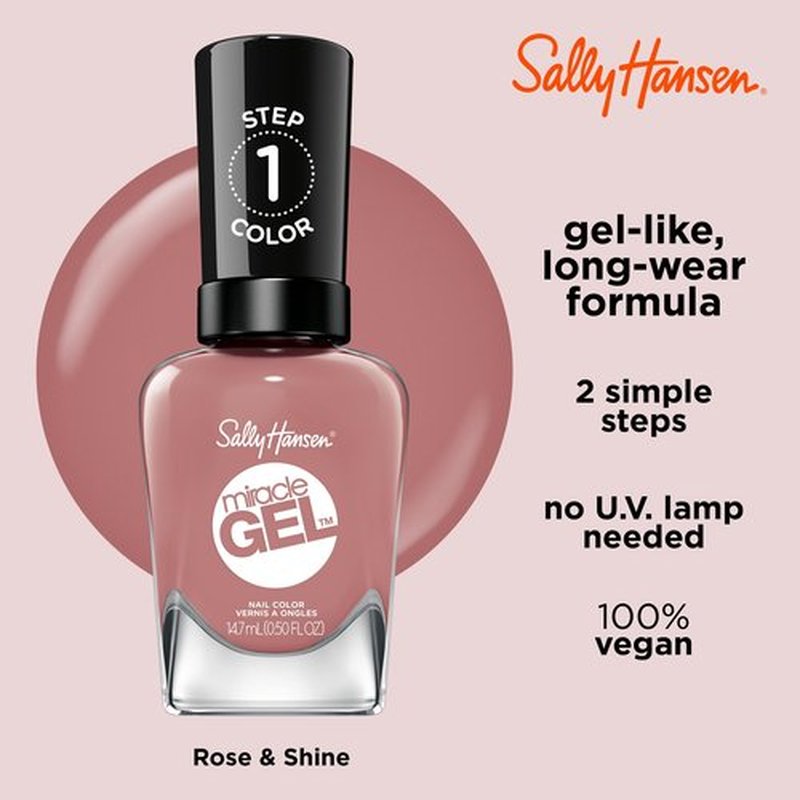 Sally Hansen Miracle Gel™, Rose & Shine, Long Lasting, Gel-Like Formula, No UV Lamp Needed, Pink Nail Polish