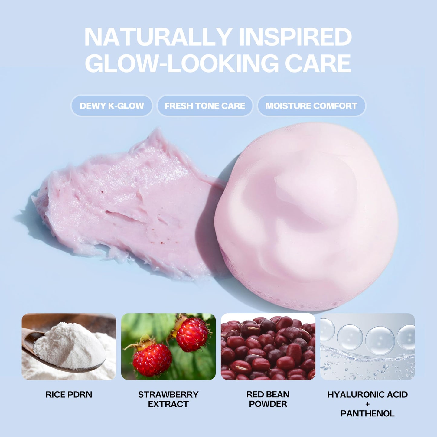 BeBreeze Busan Strawberry Dduk Pack Cleanser – 3-in-1 Korean Pack & Foam Wash with Rice & Strawberry Powder – Hydrating Neutral pH Amino Acid Wash – Vegan K-Beauty Facial Cleanser, 4.23 oz