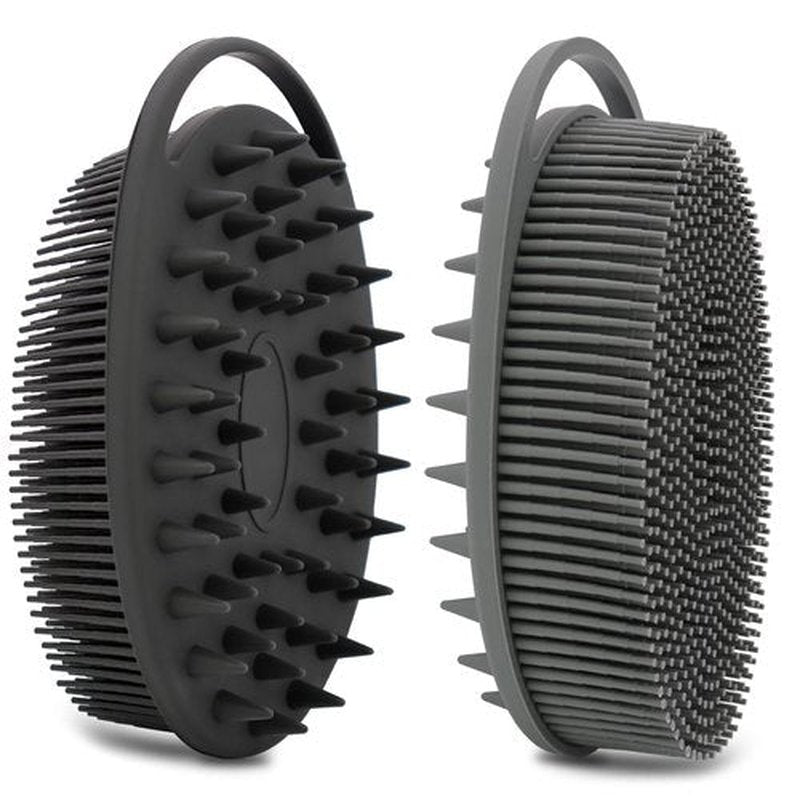 2 Pack Silicone Body Scrubber, Silicone Loofah Double-Sided Body Brush,Silicone Shower Scrubber and Scalp Massager Shampoo Brush for Sensitive Kids Women Men All Kinds of Skin (Black & Gray)