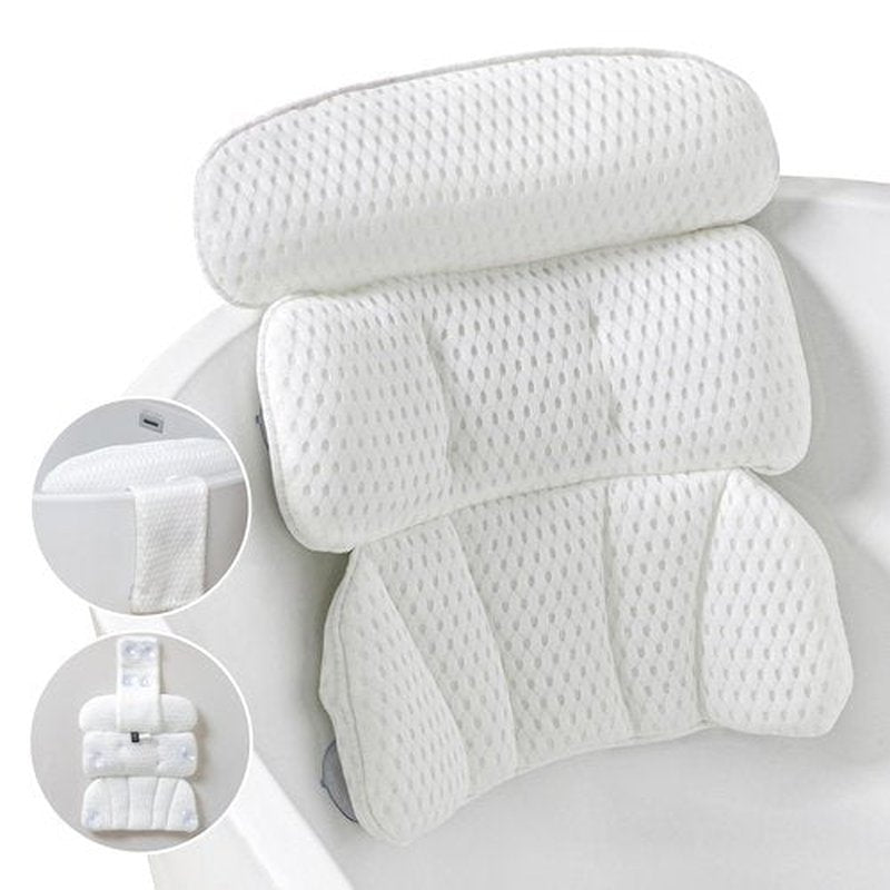 Bath Pillow Bathtub Pillow for Tub Luxury Bath Tub Pillows for Tub Neck and Back Support with Soft Mesh Fabric and 8 Strong Powerfull Non-Slip Suction Cups Relaxing Bath Accessories Spa Gifts, White