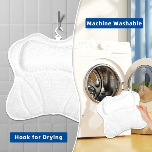 Bath Pillow, Bath Pillows for Tub Neck and Back Support, Bathtub Pillows for Head and Neck with 6 Strong Non-Slip Suction Cups, 4D Air Mesh, Bath Accessories Spa Gifts for Women(White)