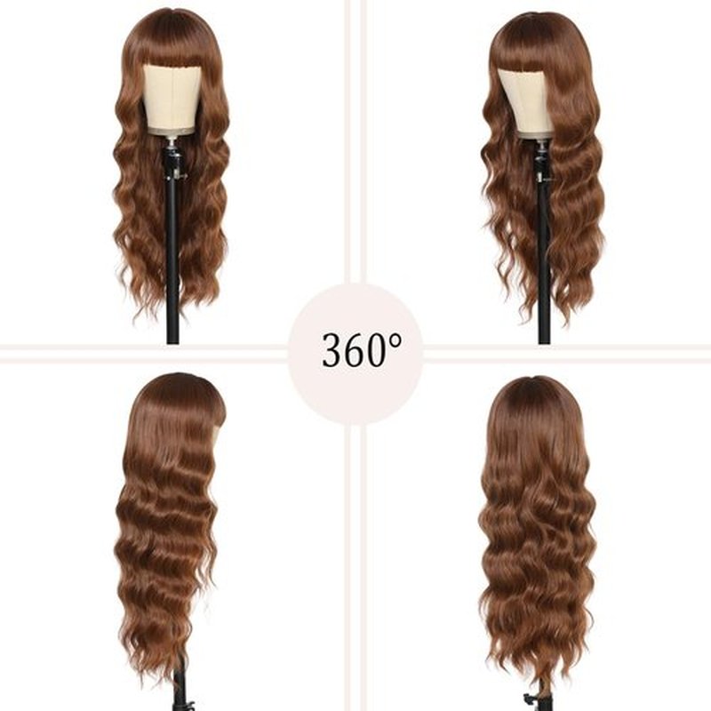 Auburn Wig with Bangs 26 Inches Long Wavy Curly Wig for Women Synthetic Wigs Ombre Auburn Wig with Bangs Long Wavy Wig Hair Dark Root Synthetic Wigs Heat Resistant Fiber Ombre Auburn wigs for women