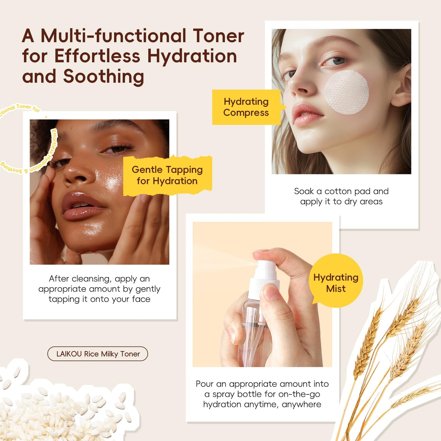 Rice Toner, Natural Rice Essence, Rice Water Deep Hydration, Non-Greasy, Moisturizing Facial Toner, Korean Skincare Toner Suitable for All Skin Types, Women & Men's Skincare 100ml (3.38fl.oz.)