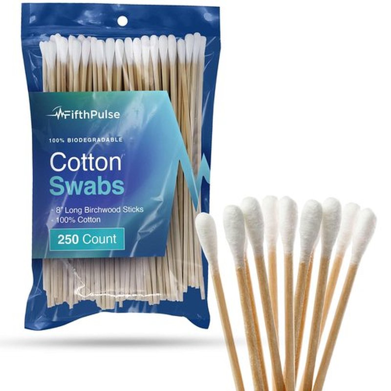 250 Biodegradable Long Cotton Swabs - 8 Inch Cotton Swabs for Ears - Long Q Tips Made From Birchwood and 100% Cotton - Lint Free