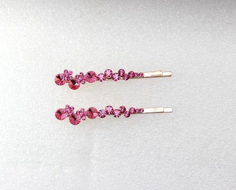 Faship A Pair Of Pink Premium Rhinestone Crystal Floral Hair Clips Pins 2 Pcs