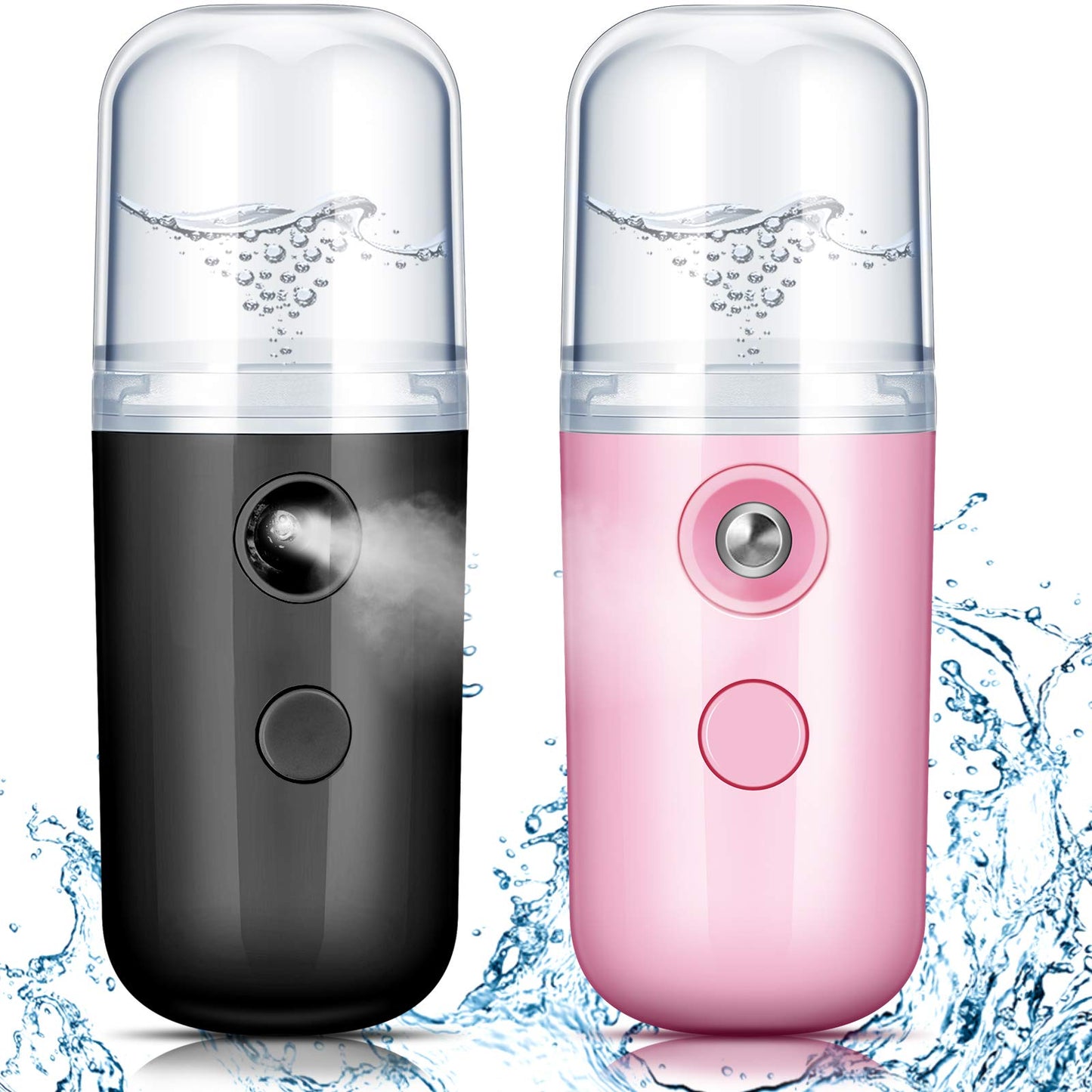 Honoson 2 Pack Nano Facial Mister Spray Bottle Handheld Humidifier Portable Face Mister for Eyelash Extensions USB Rechargeable 1 oz Mini Skin Care Machine for Daily Makeup(Black and Pink)