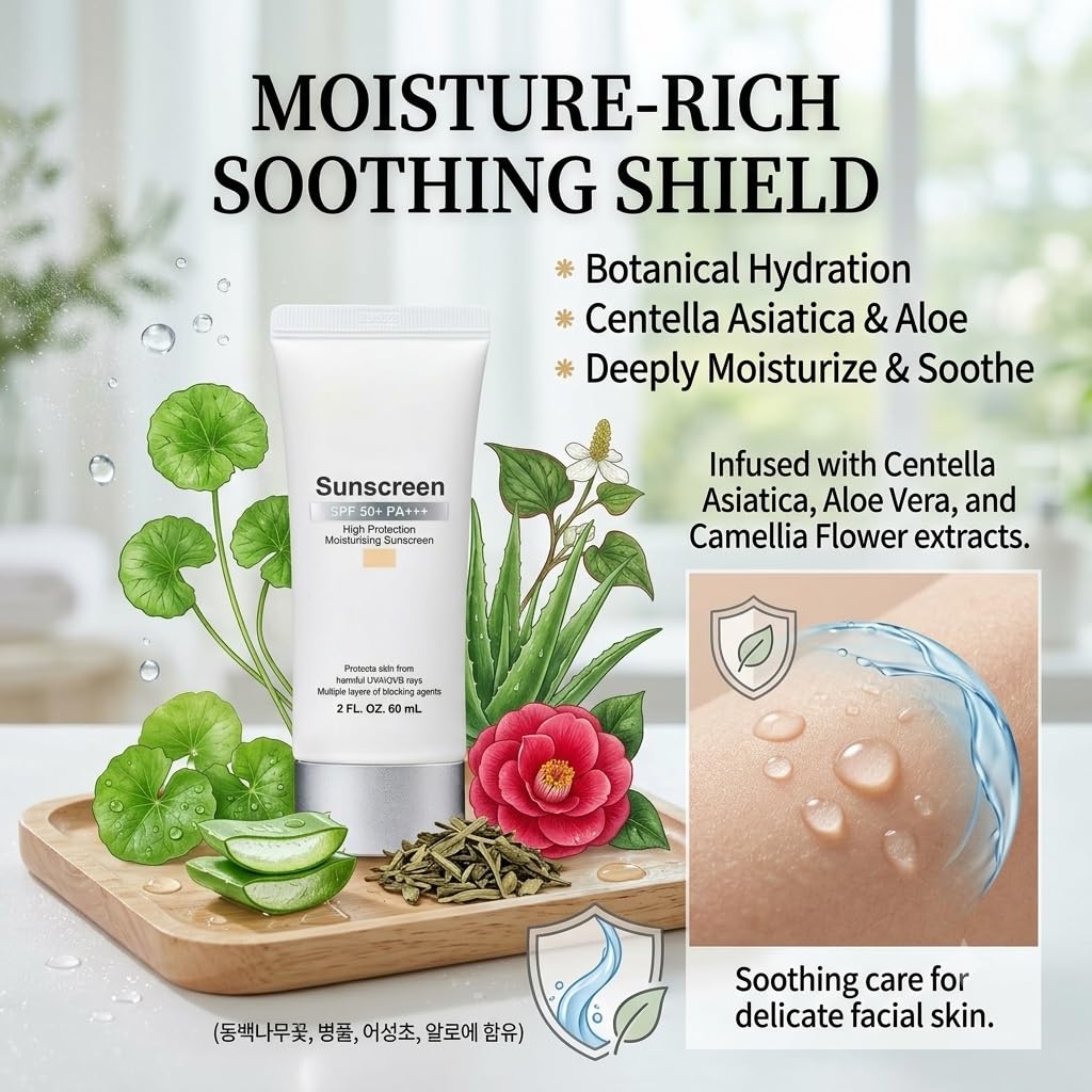 Sunscreen (Beige, White) SPF 50+ PA+++, High Protection Moisturizing sun Cream 2 fl.oz.(60ml) x 2pack