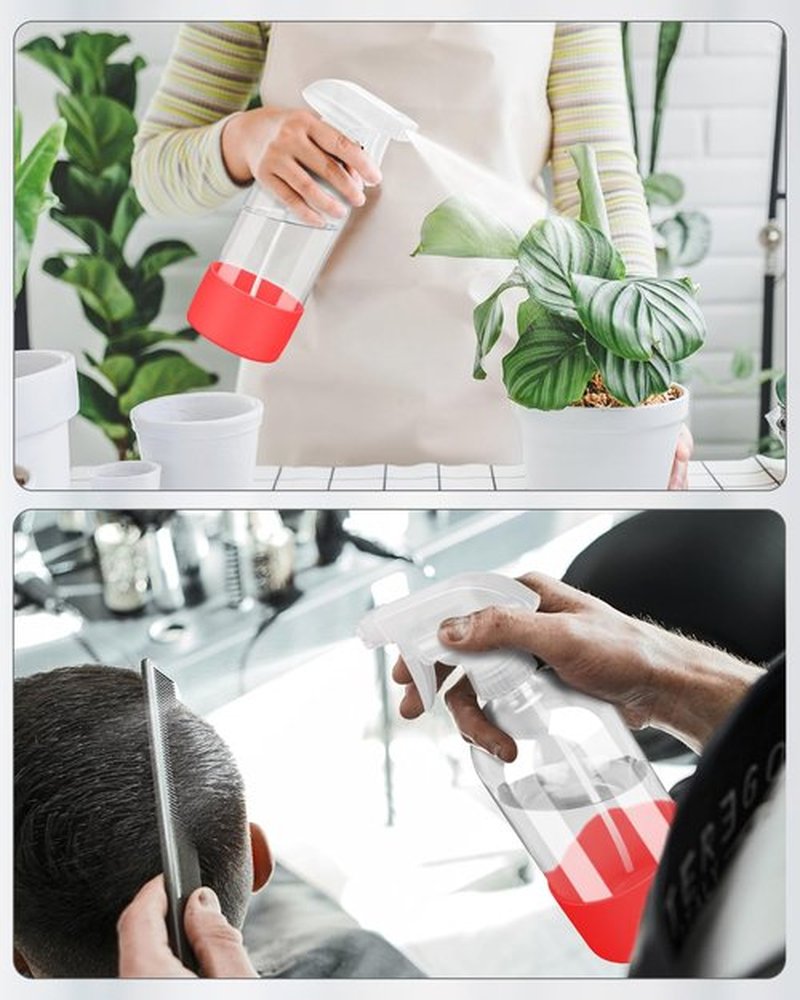 Roinisor Glass Spray Bottles with Silicone Sleeve Protection, Empty 16OZ Reusable Spray Bottles, Refillable Containers with Spray Nozzles for Cleaning Solutions, Plants and Essential Oils 1 Pack Red