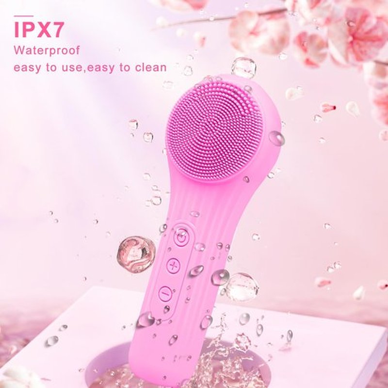 Feoflen Silicone Face Scrubber Exfoliator, Silicone Face Wash Brush for Men & Women, Ipx7 Waterproof Rechargeable Facial Cleaner for Deep Cleansing, Exfoliating, Massage Face Scrubber (Rose red)
