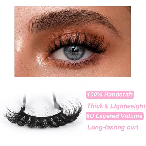Mink Lashes Fluffy Russian Mink Lashes Extension 17mm Wispy False Eyelashes 6D D Curl Russian Strip Lashes Pack by Kiromiro