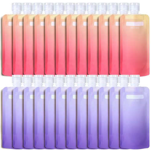 PACKISM Travel Bottles for Toiletries - 24 Pack Leak Proof 3oz TSA Approved Travel Pouches, Stand Up, Slim & Lightweight Design, Space Saving, Pack More Shampoo Conditioner Lotion Body Wash