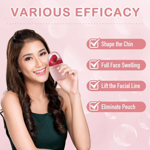 XHJRI Ice Face Roller Massager,Ice Cube Roller for Face, Eyes and Neck Naturally Conditioning and Skin Care,De-Puff Eye Bags,Reduce Migraine Pain,Reusable Massage Silicone Ice Mold (New Pink White)