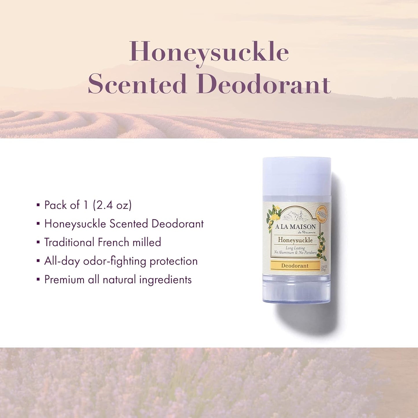 A La Maison Honeysuckle Aluminum Free Deodorant for Women and Men - Natural Deodorant (3 Stick Bulk Pack)