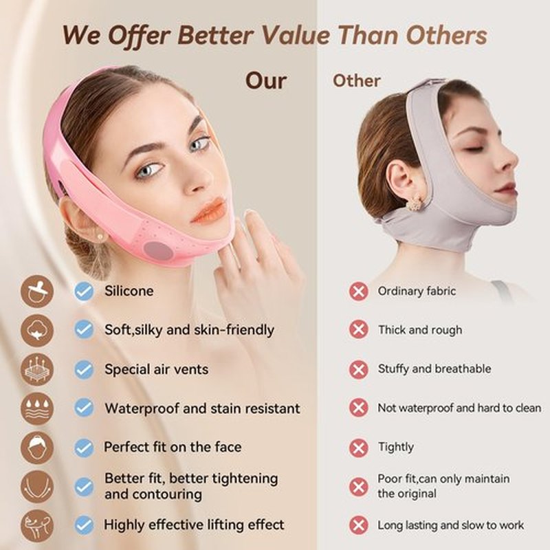 JUSMORE Reusable V Line Face Strap, Soft Silicone Chin Strap for Women 23-27 Inches (powdered)